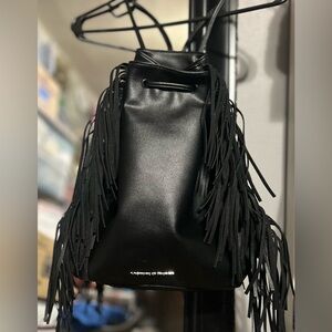 Victoria’s Secret Black Fringe Backpack Vegan Leather Purse NWT